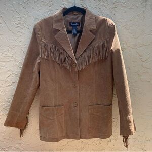 Denim & Co Vintage Tassel Tan Suede Leather Jacket EUC Size - L